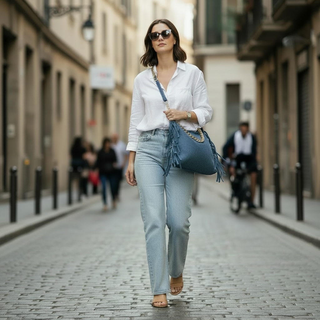 Fringe Leather BOHO Bag Blue Jean