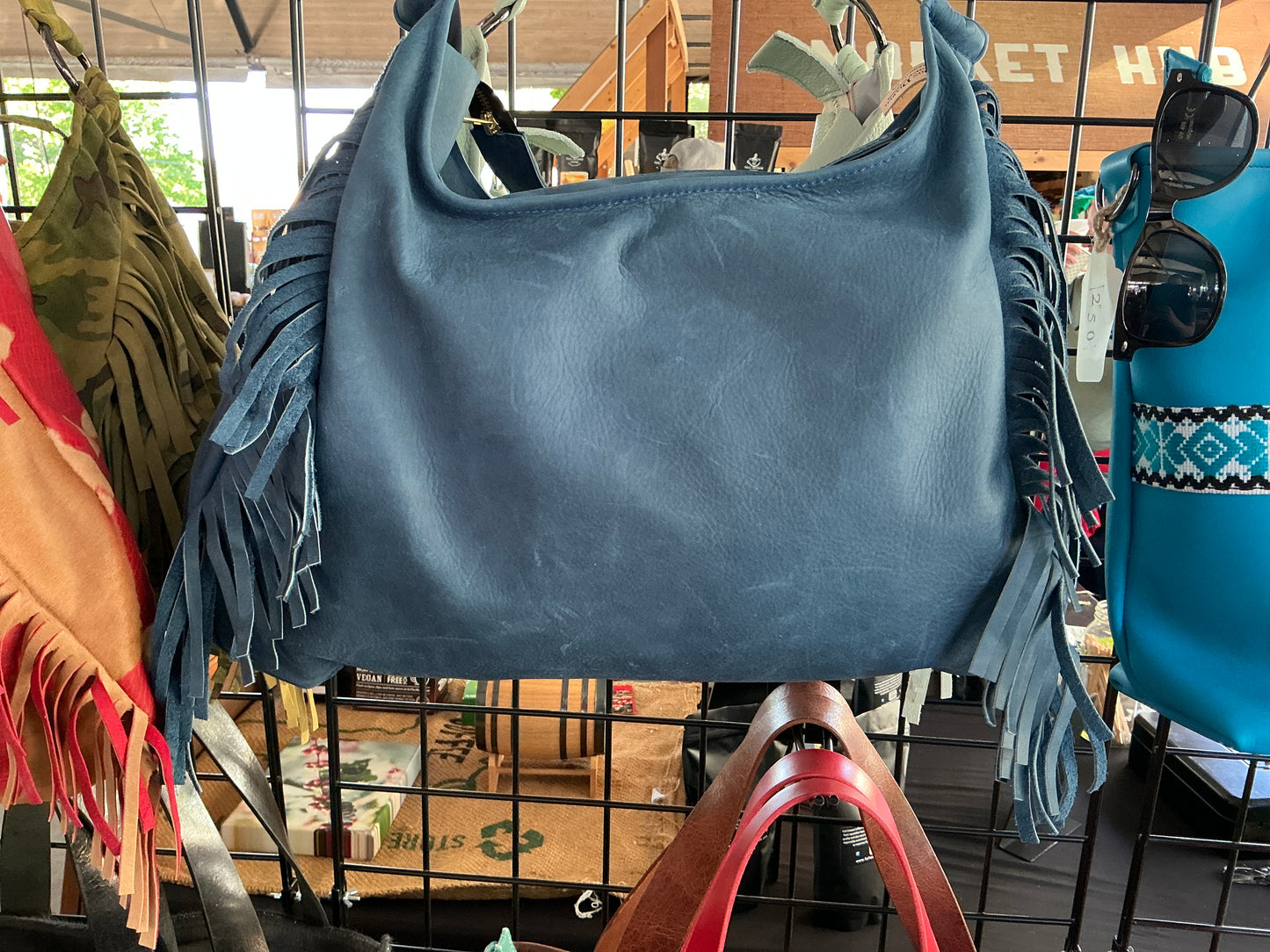 Fringe Leather BOHO Bag Blue