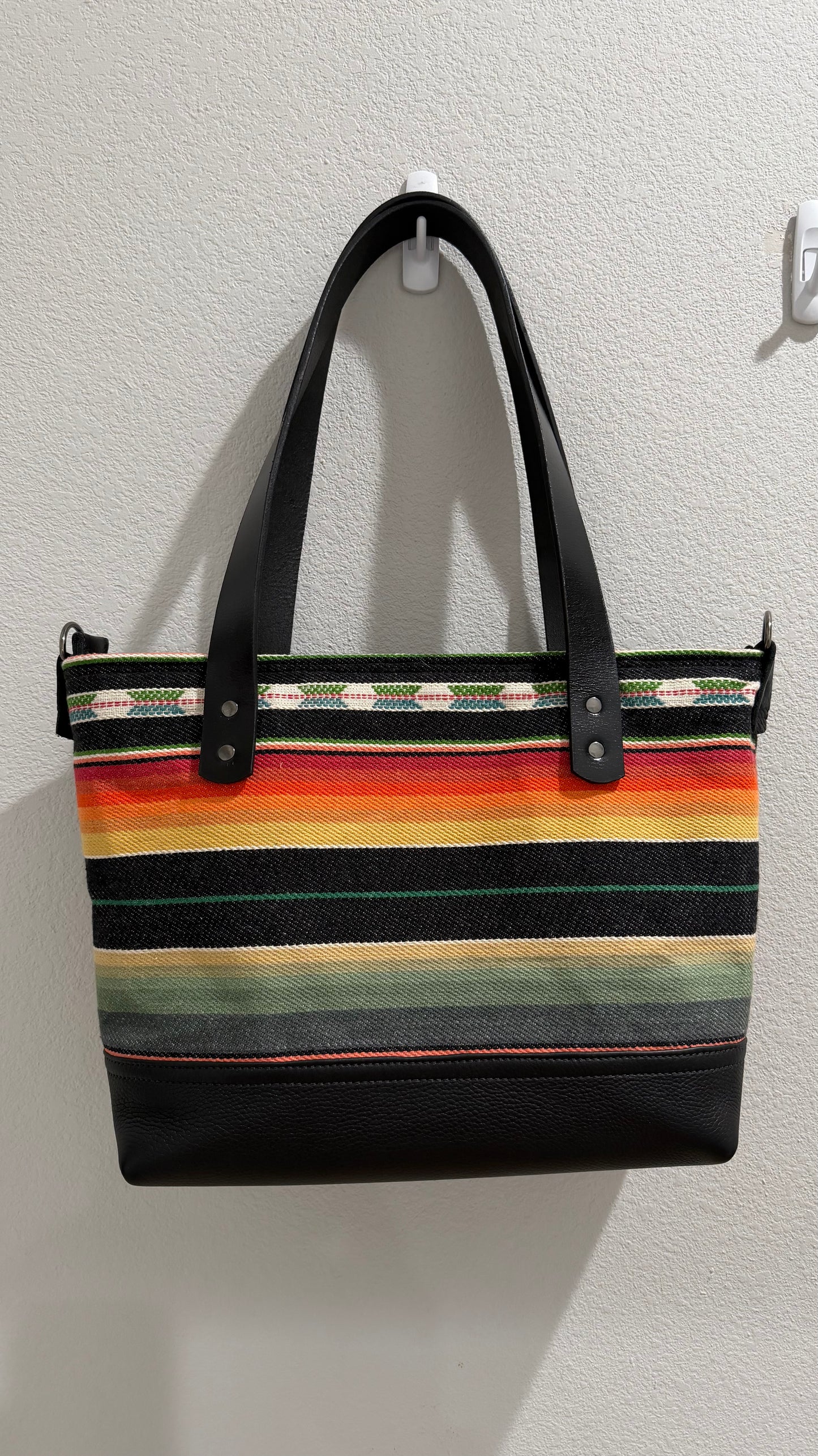 Leather and Southwestern Woven Fabric Tote - Midnight Mesa