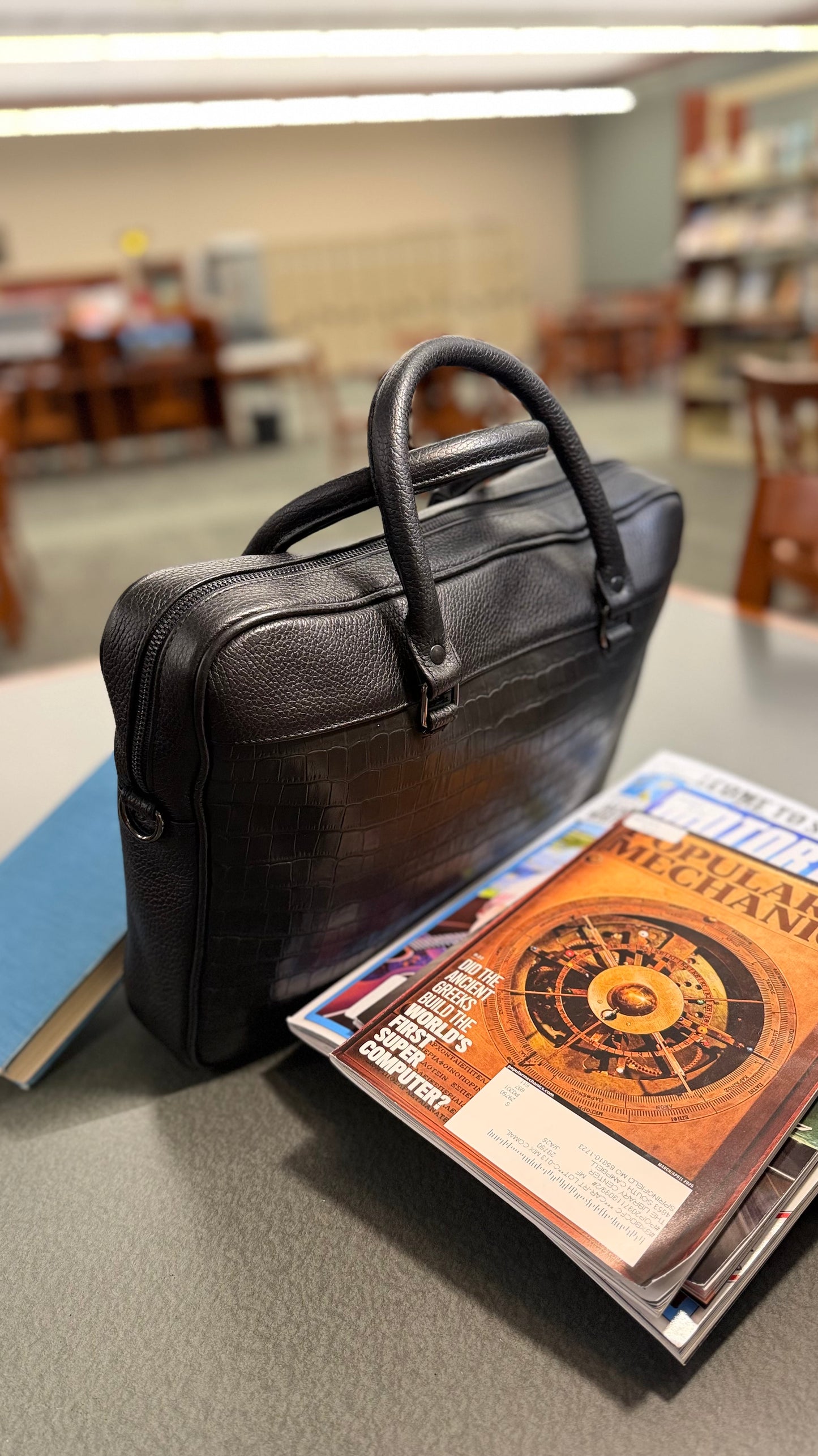 Leather Tech Briefcase - Black