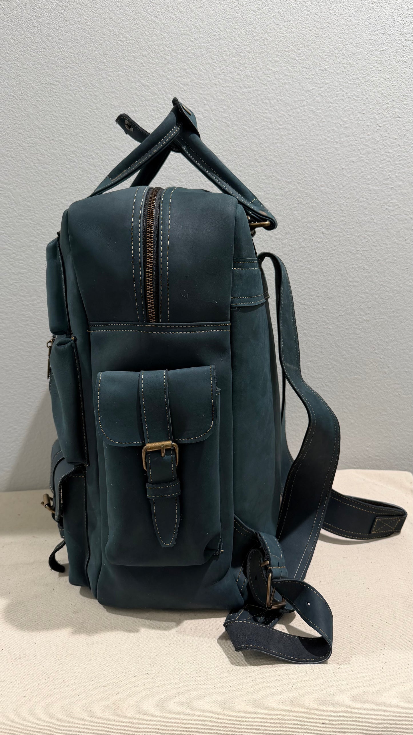 Leather Backpack Blue V3