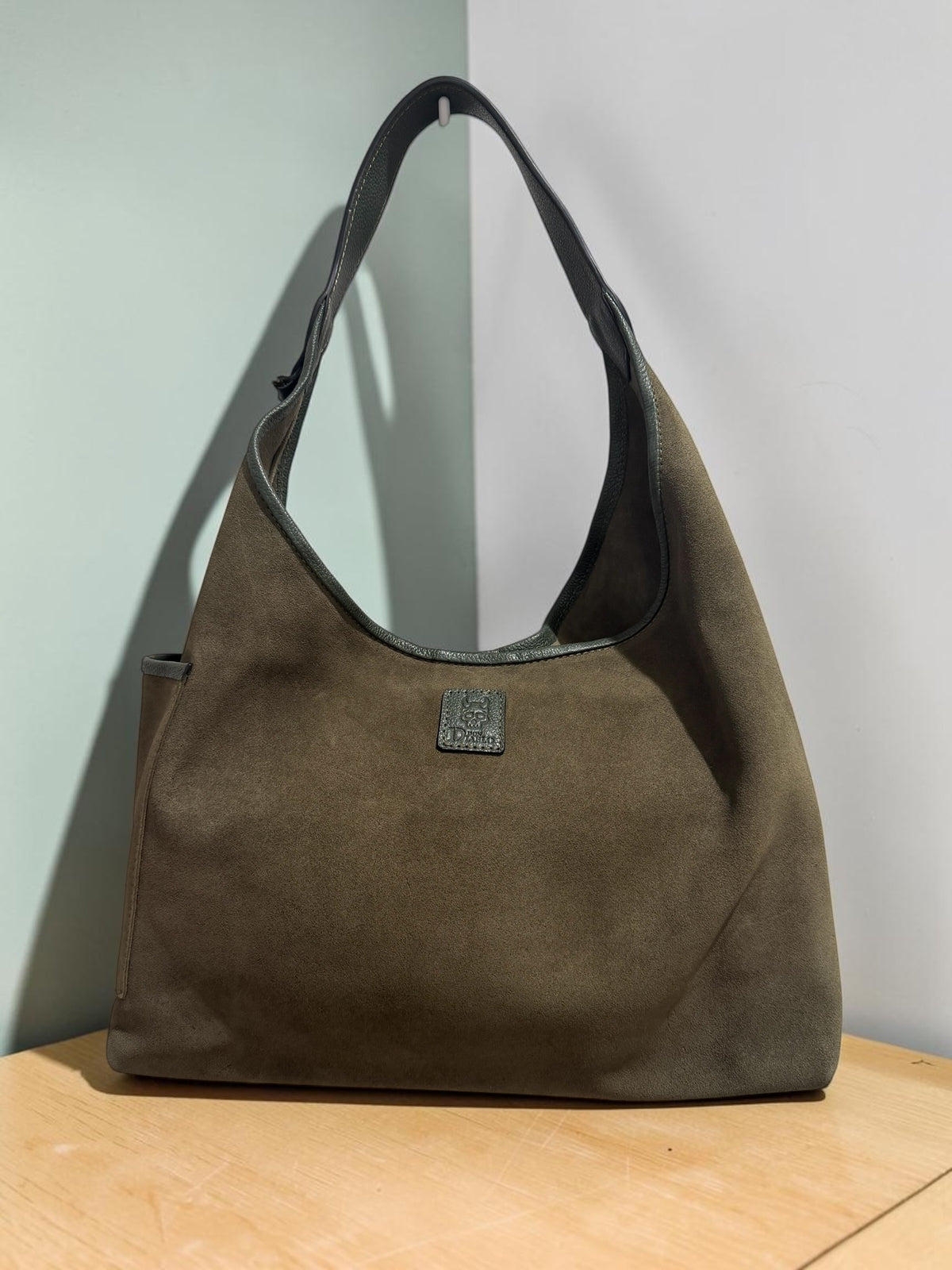 The Sofie - Green Suede Leather Handbag with Leather Trim