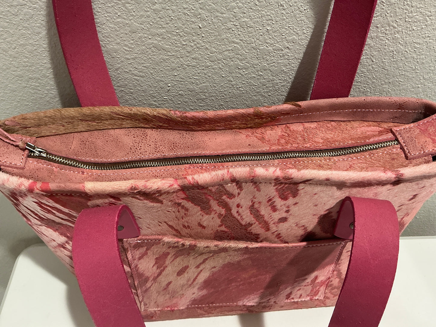 Medium Leather Tote Bag - Pink Cowhide 2