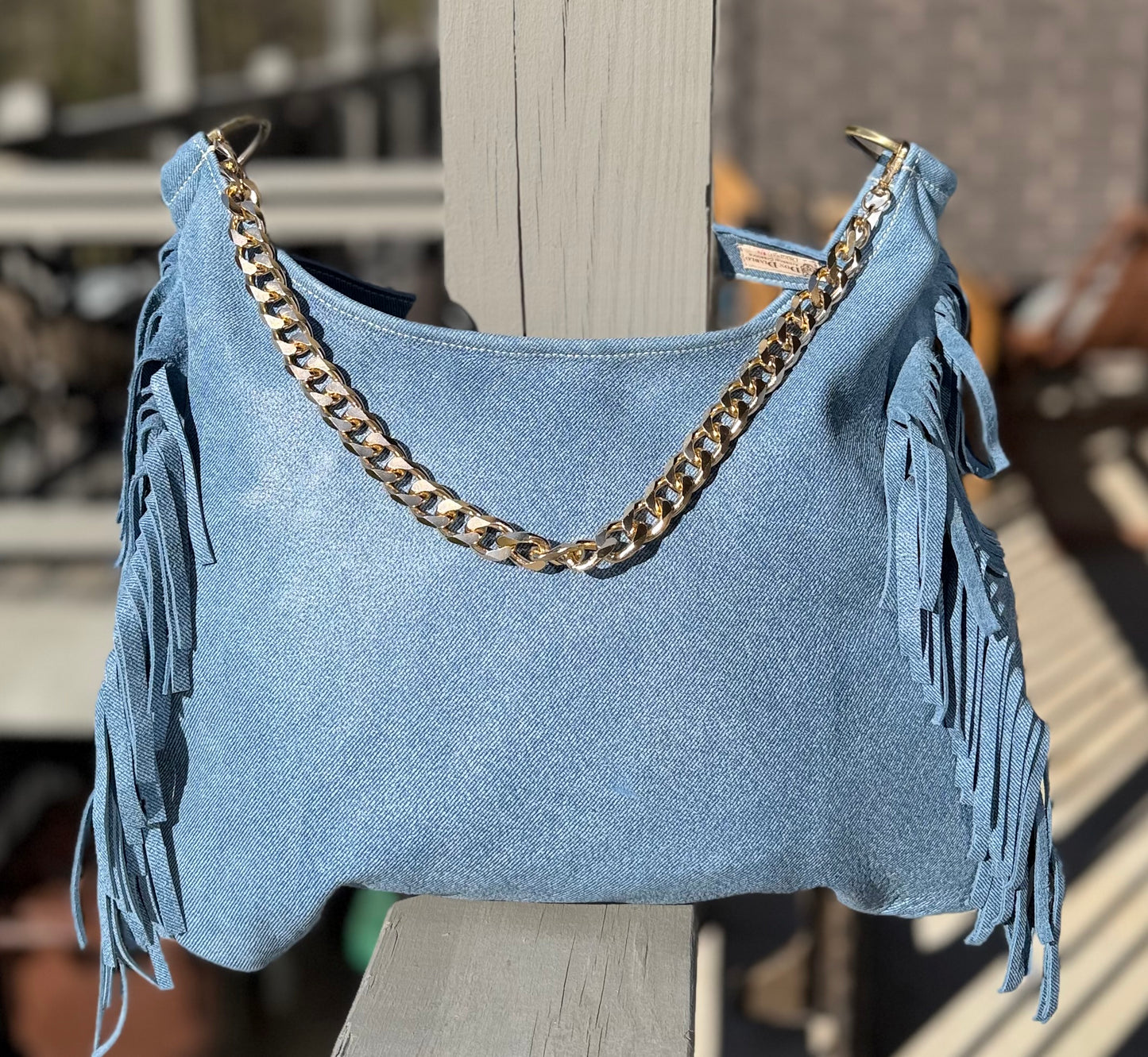 Fringe BOHO Bag Blue Jean Leather