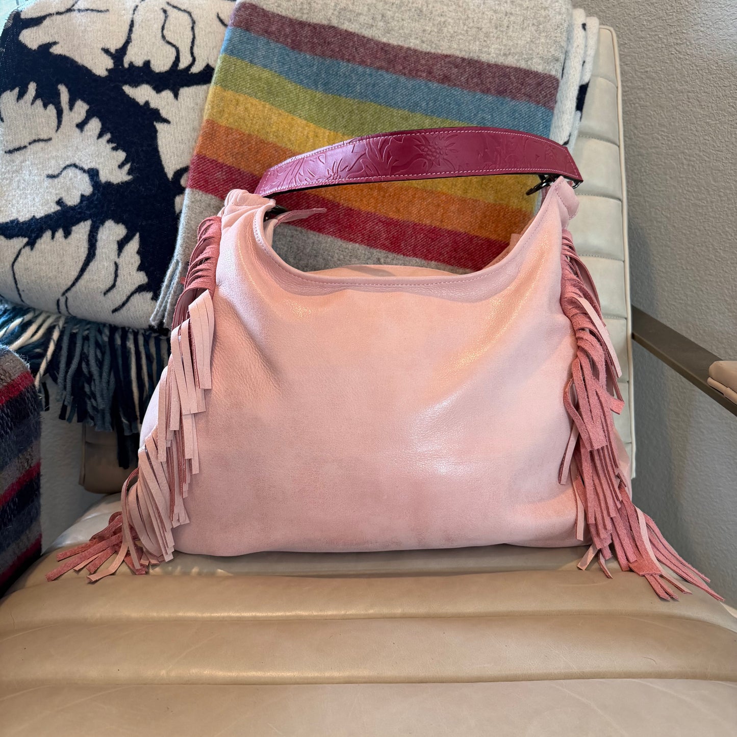 Fringe Leather BOHO Bag Pink