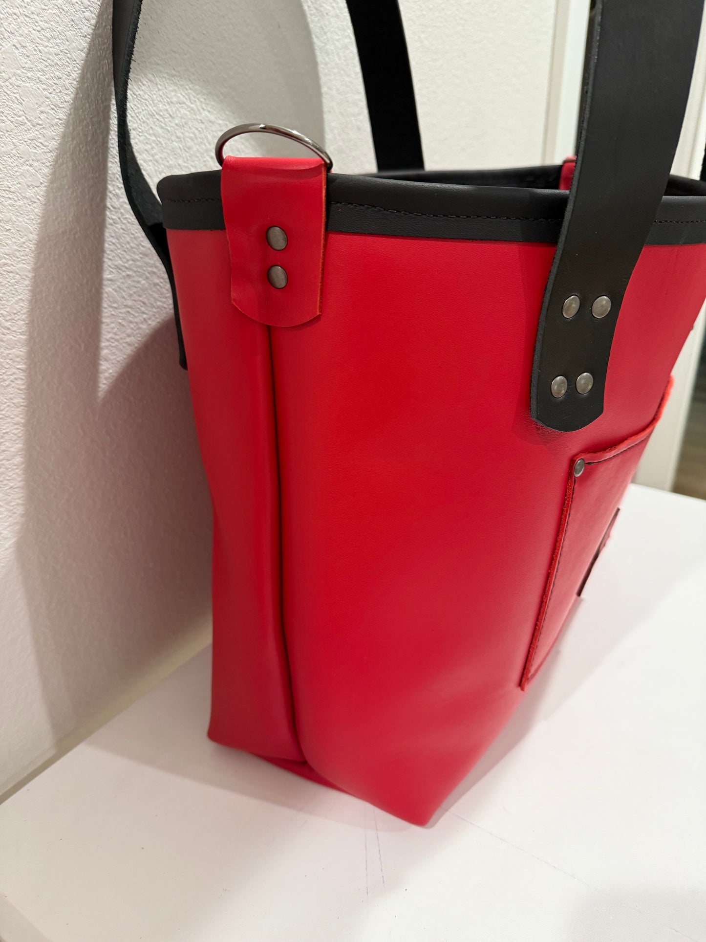 Large Leather Tote Bag - Red