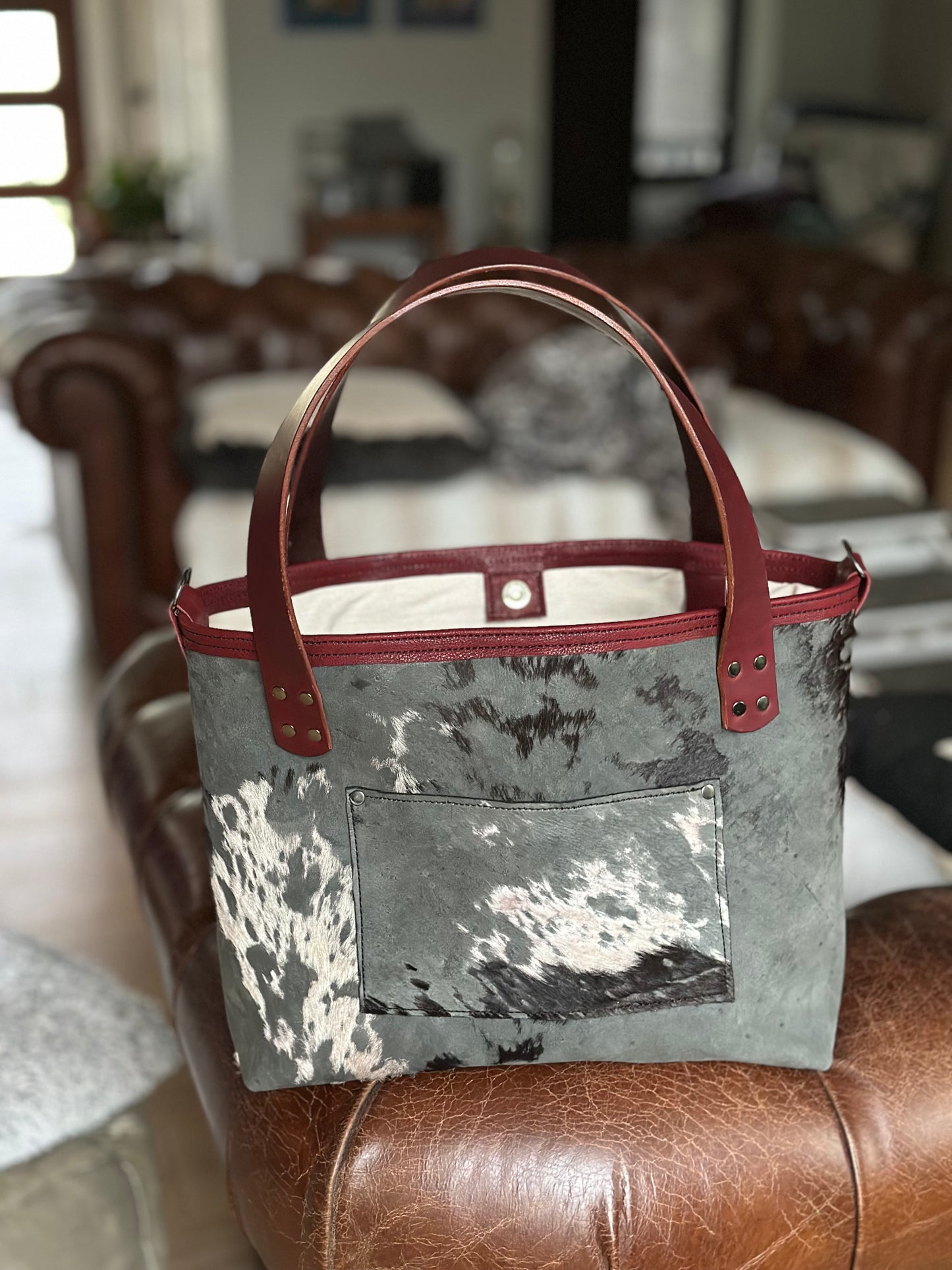 Large Leather Tote - Gray Hide