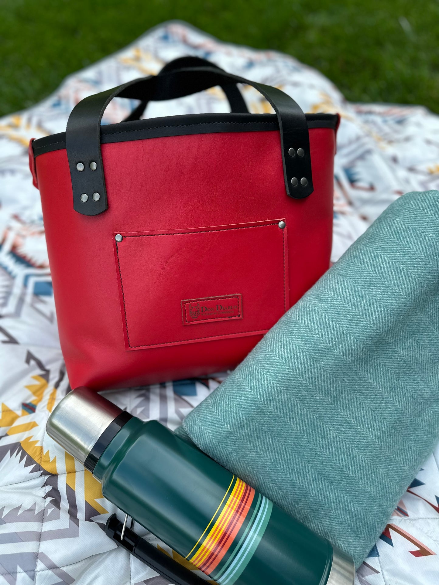 Large Leather Tote Bag - Red