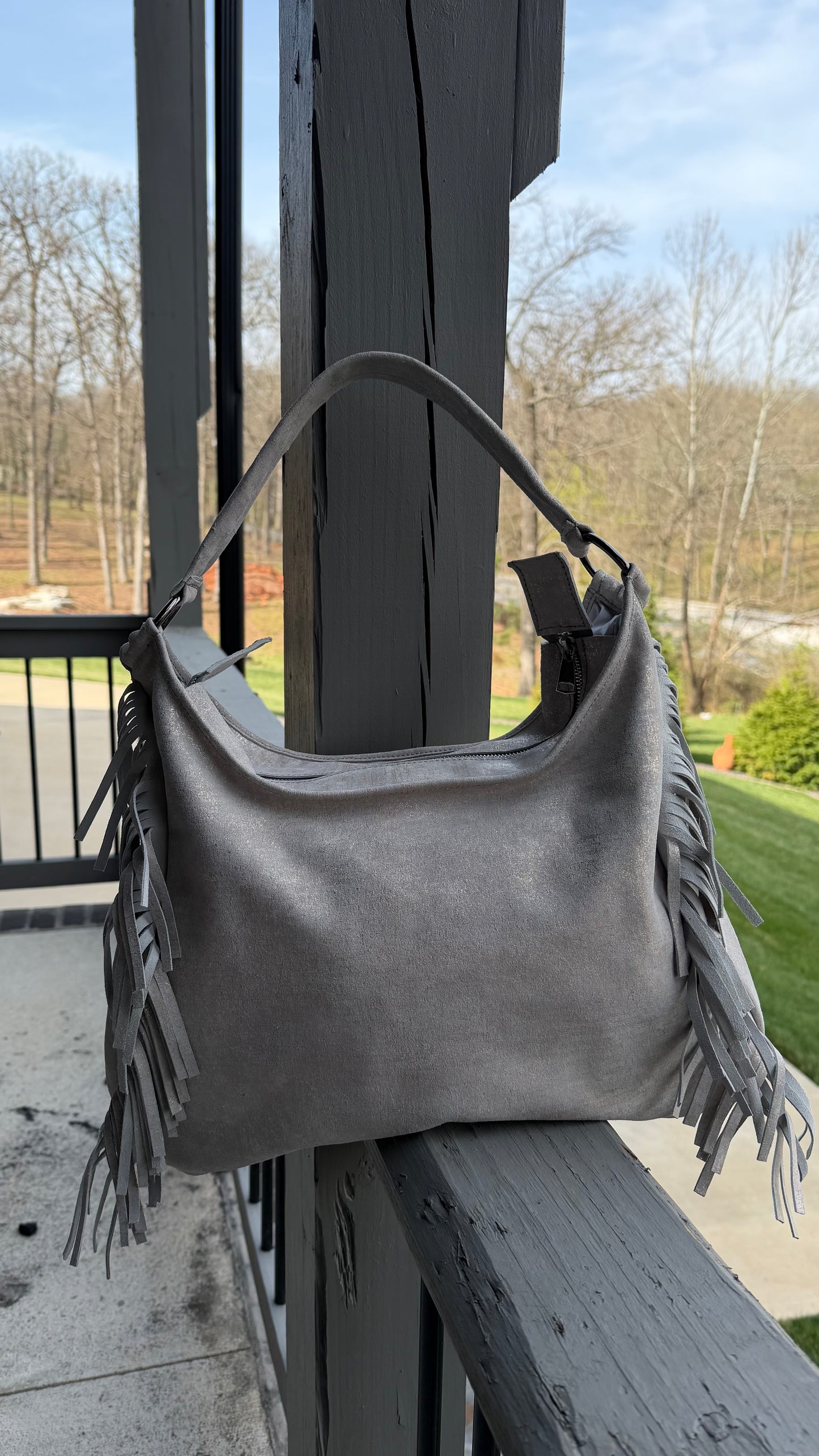 Fringe Leather BOHO Bag Silver