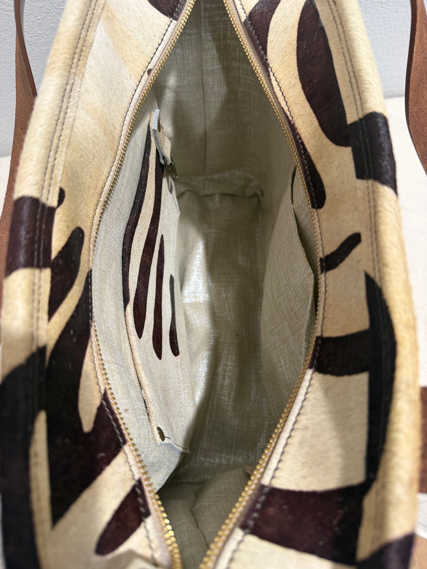 Rustic Zebra Print Cowhide Large Leather Tote Bag