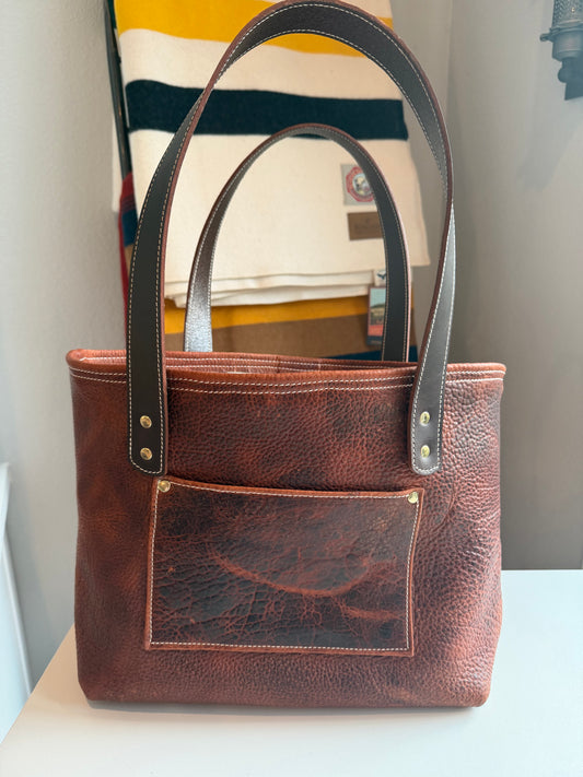 Medium Leather Tote Bag - American Bison B