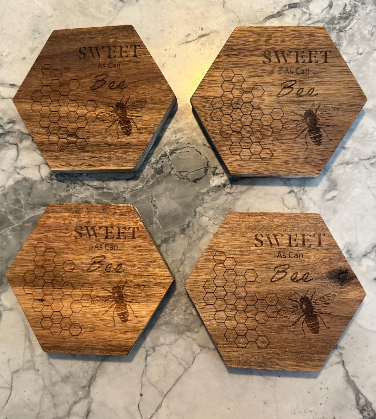 “Sweet as can Bee” Wooden Coaster Set