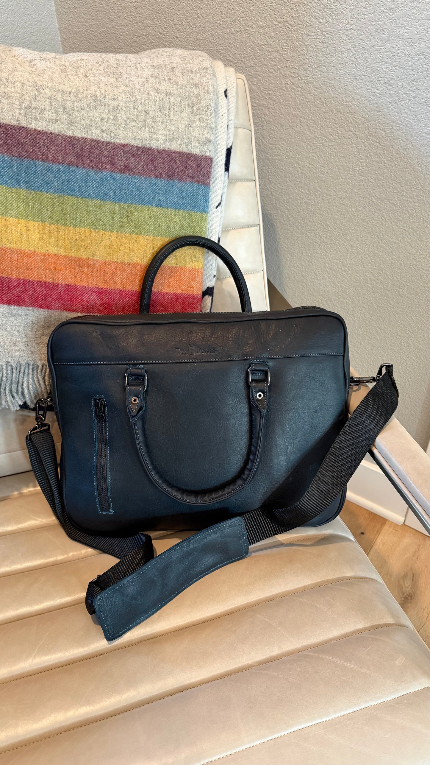 Leather Tech Briefcase - Ocean Blue