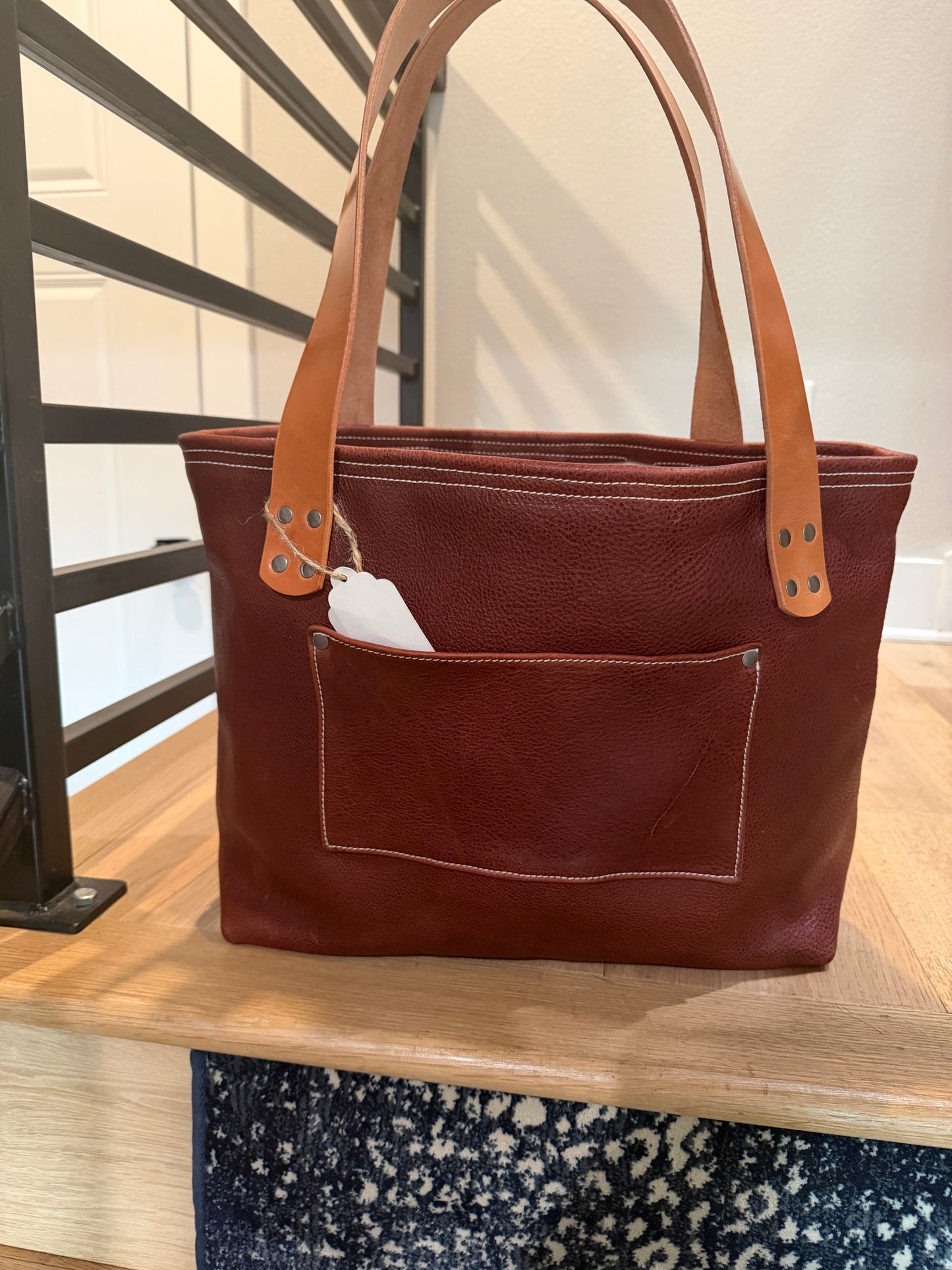 Large Leather Tote Bag - Pebbled Brown
