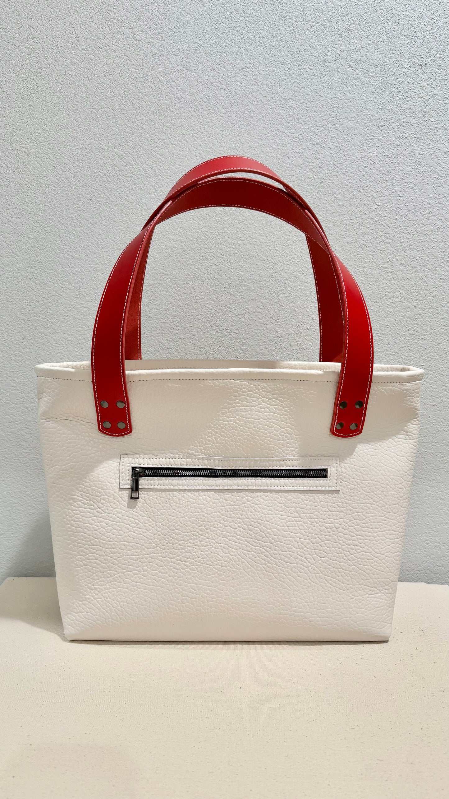 Rainbow Quilted Star on White Leather Large  Bag