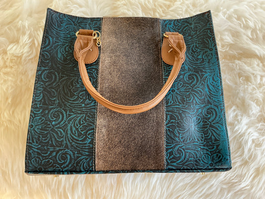 BLUE LEATHER HIDE PURSE