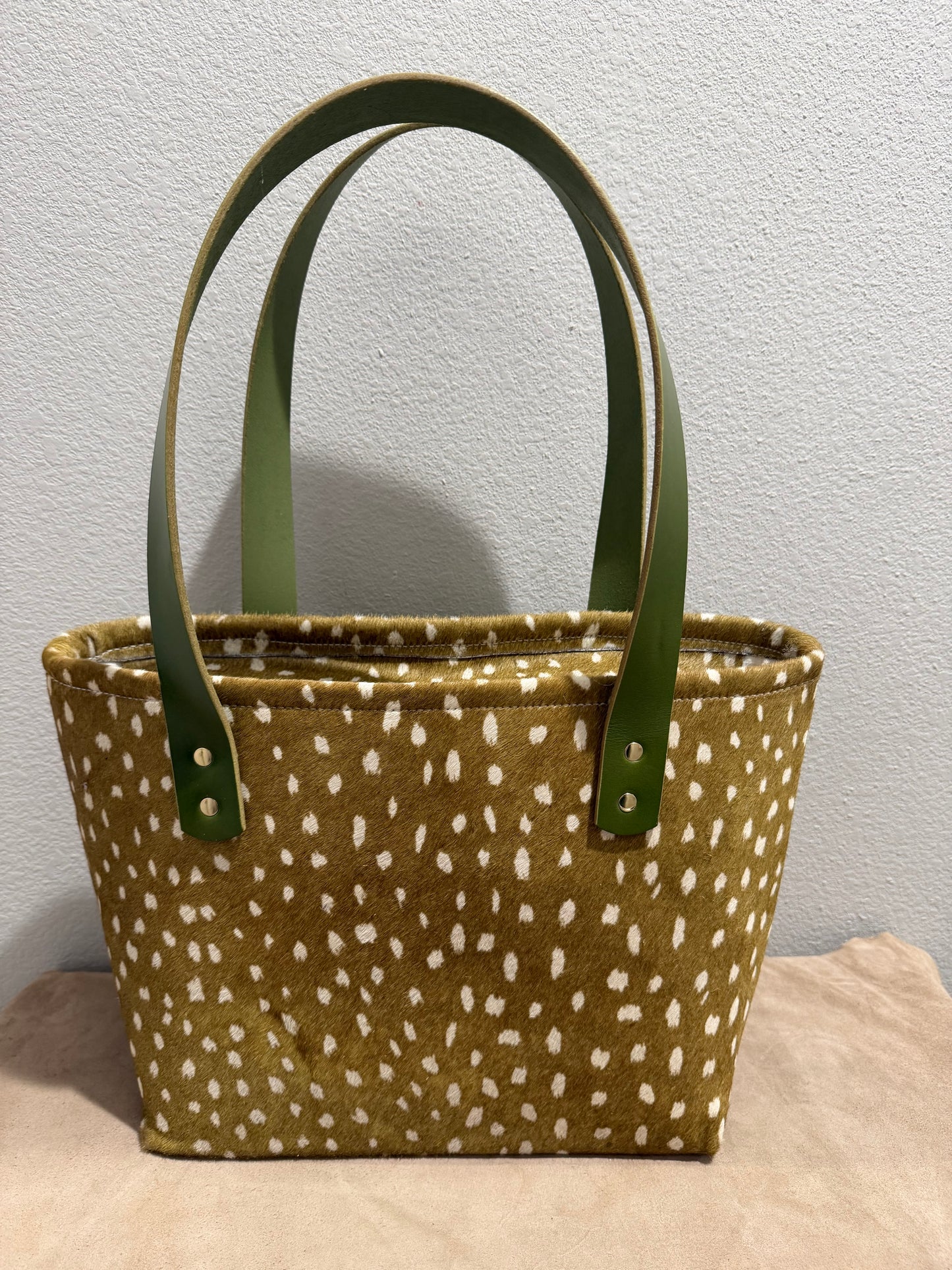 Green and White Medium Leather Tote