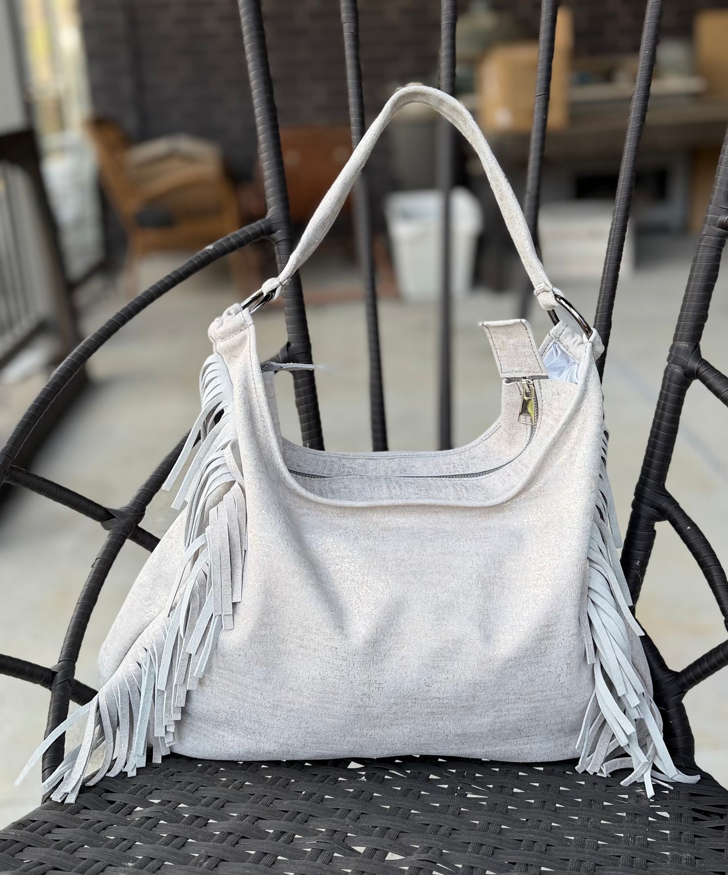 Fringe Leather BOHO Bag Silver
