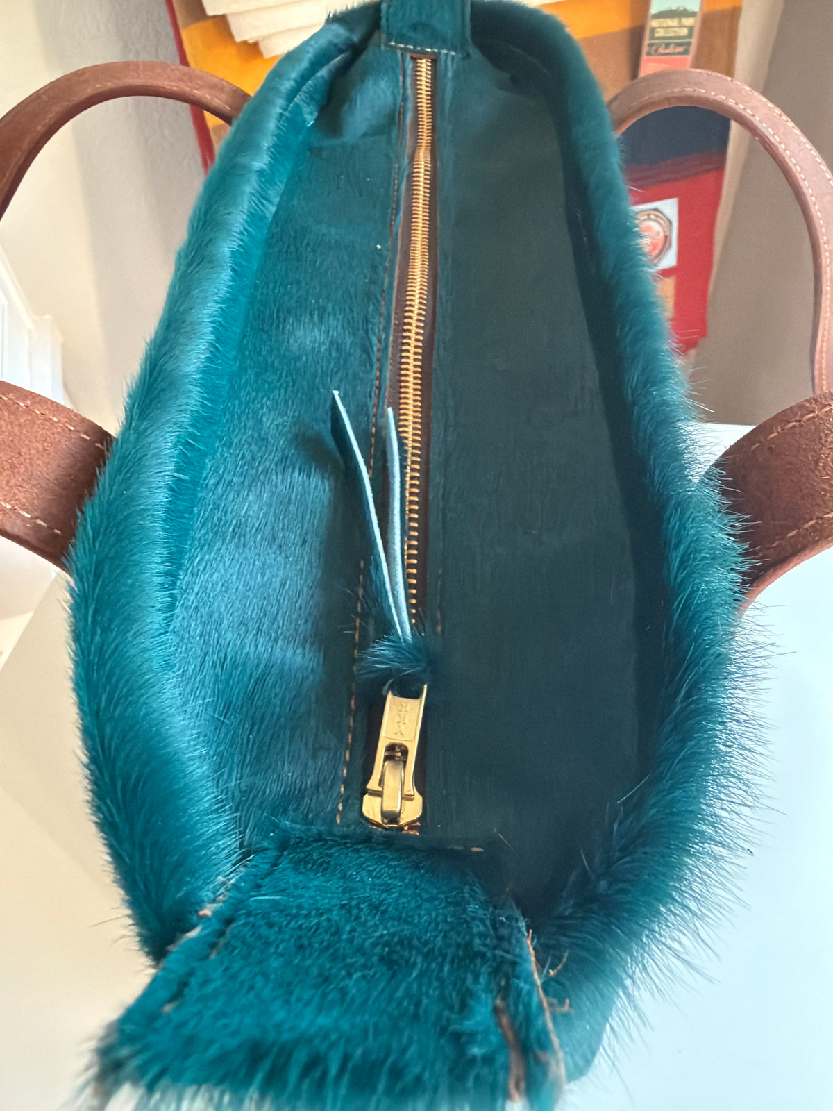Emerald Hair On Leather Medium Bag