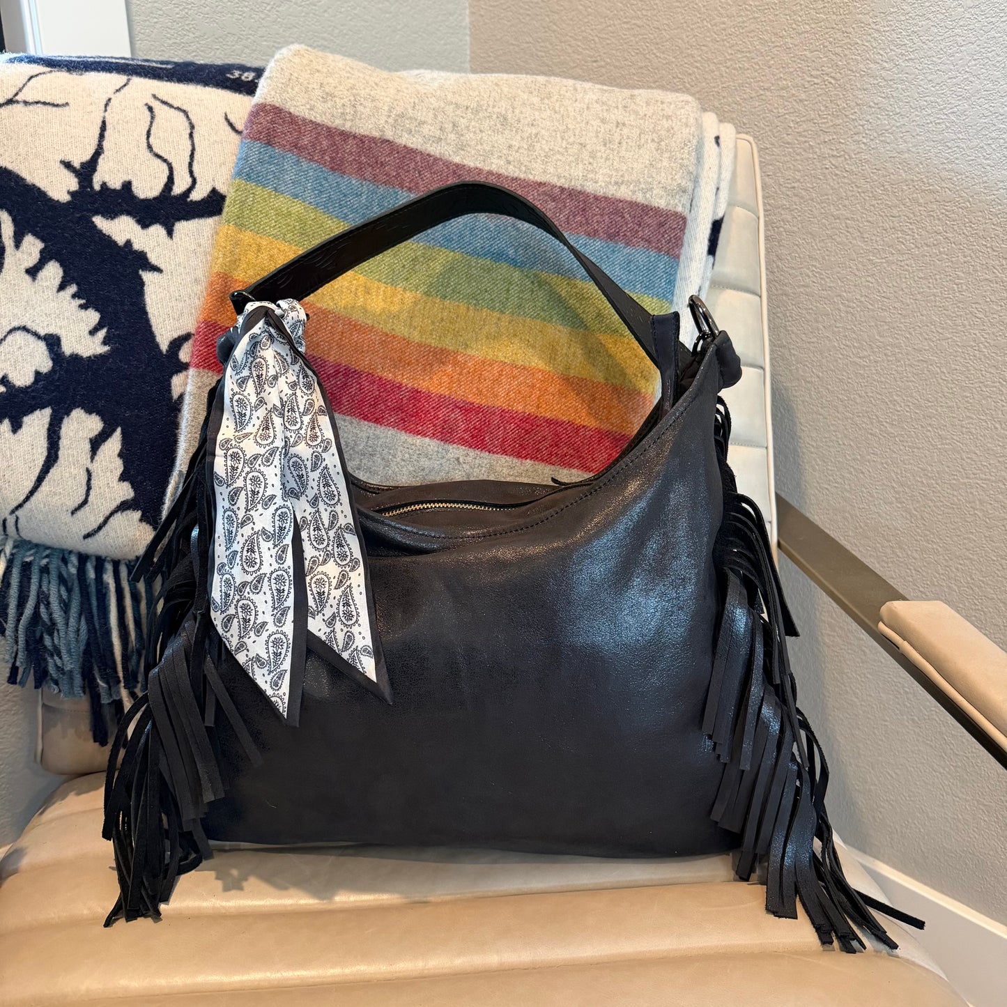 Fringe Leather BOHO Bag Black