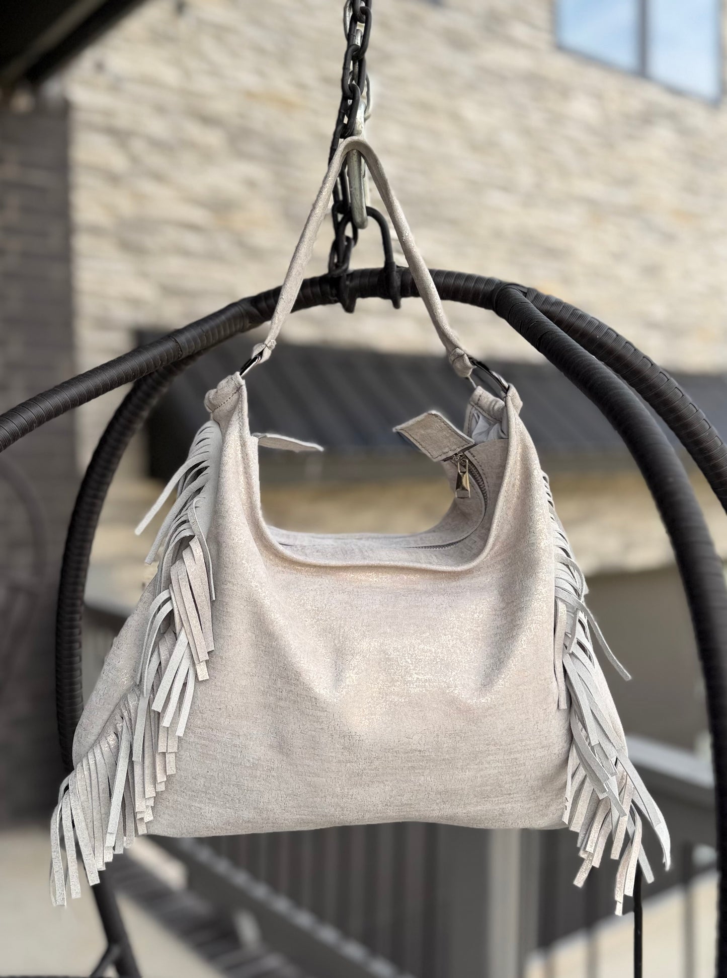 Fringe Leather BOHO Bag Silver