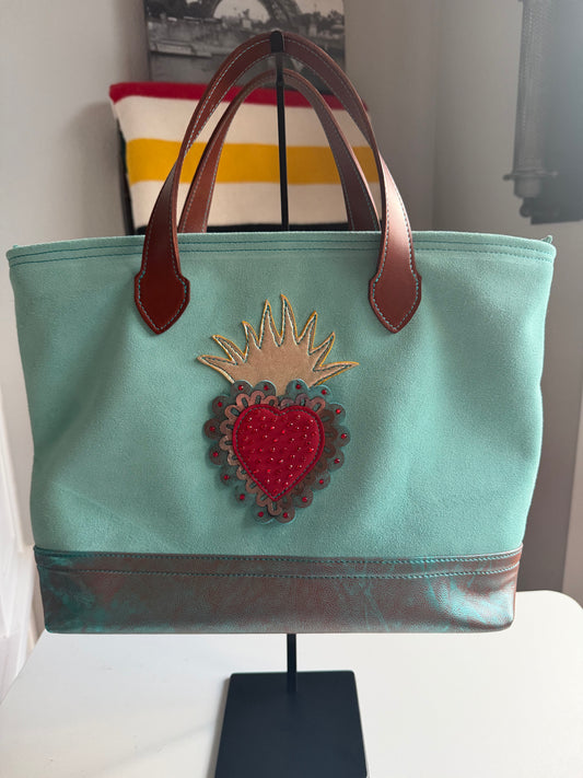 Leather and Suede Sacred Heart Bag
