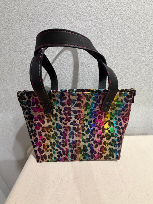 Rainbow Leopard Medium Leather Tote