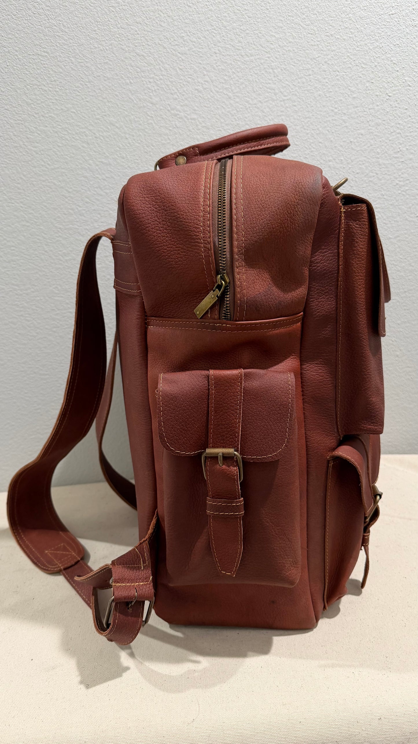 Leather Backpack Red V2