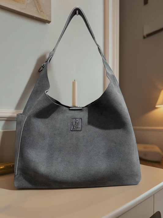 The Anne - Gray Suede Leather Handbag