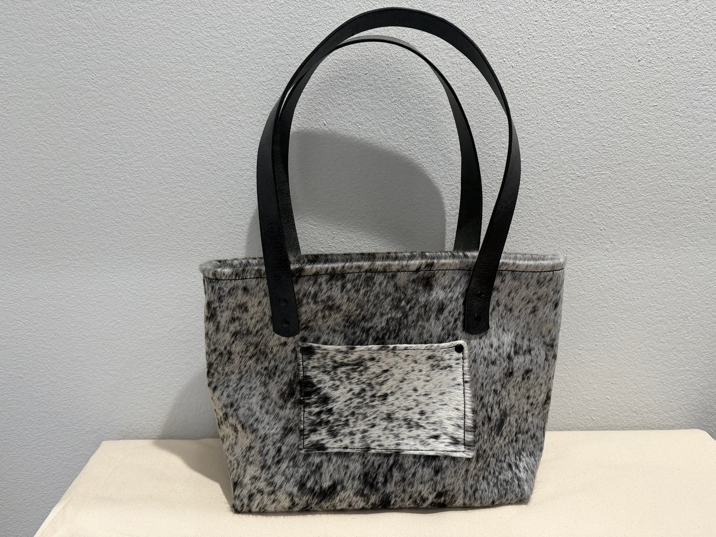 Medium Leather Tote Bag - Black/White Cowhide 2