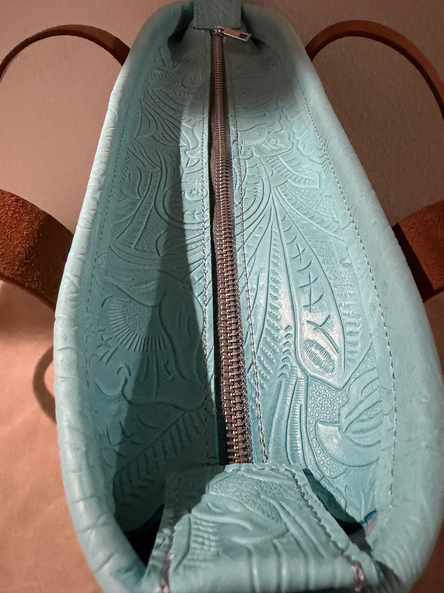 Teal Embossed Medium Leather Tote