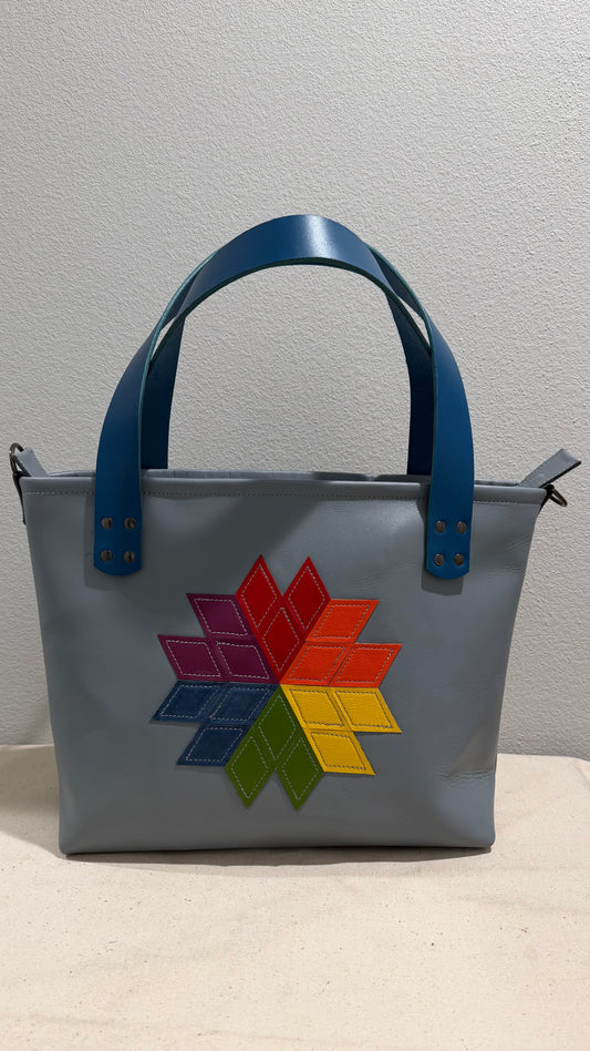 Rainbow Quilted Star on Gray Leather Medium Bag