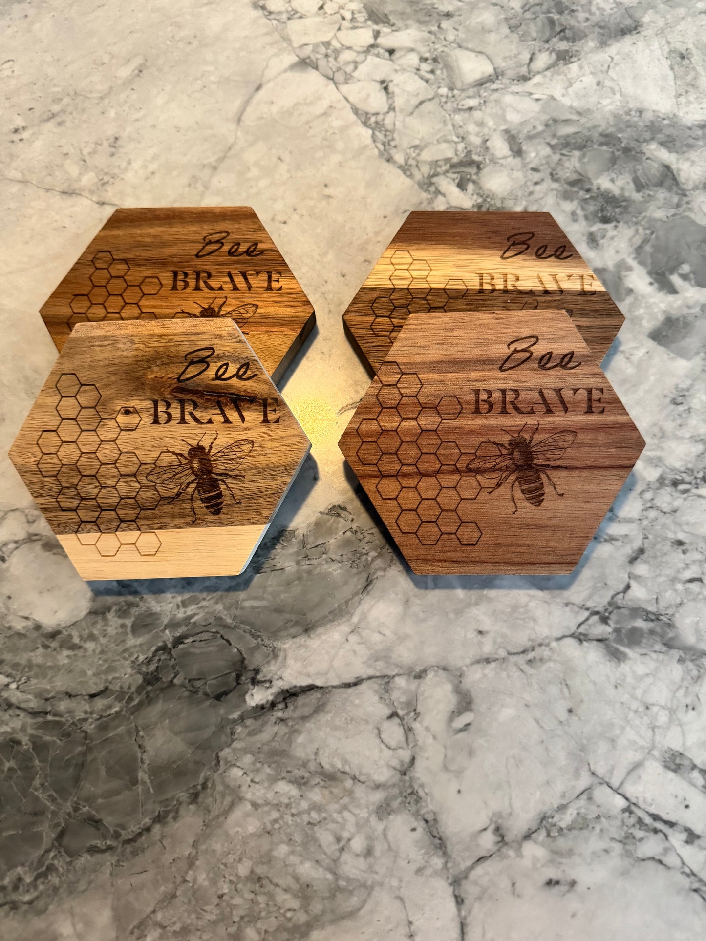 “Bee Brave” Wooden Coaster Set