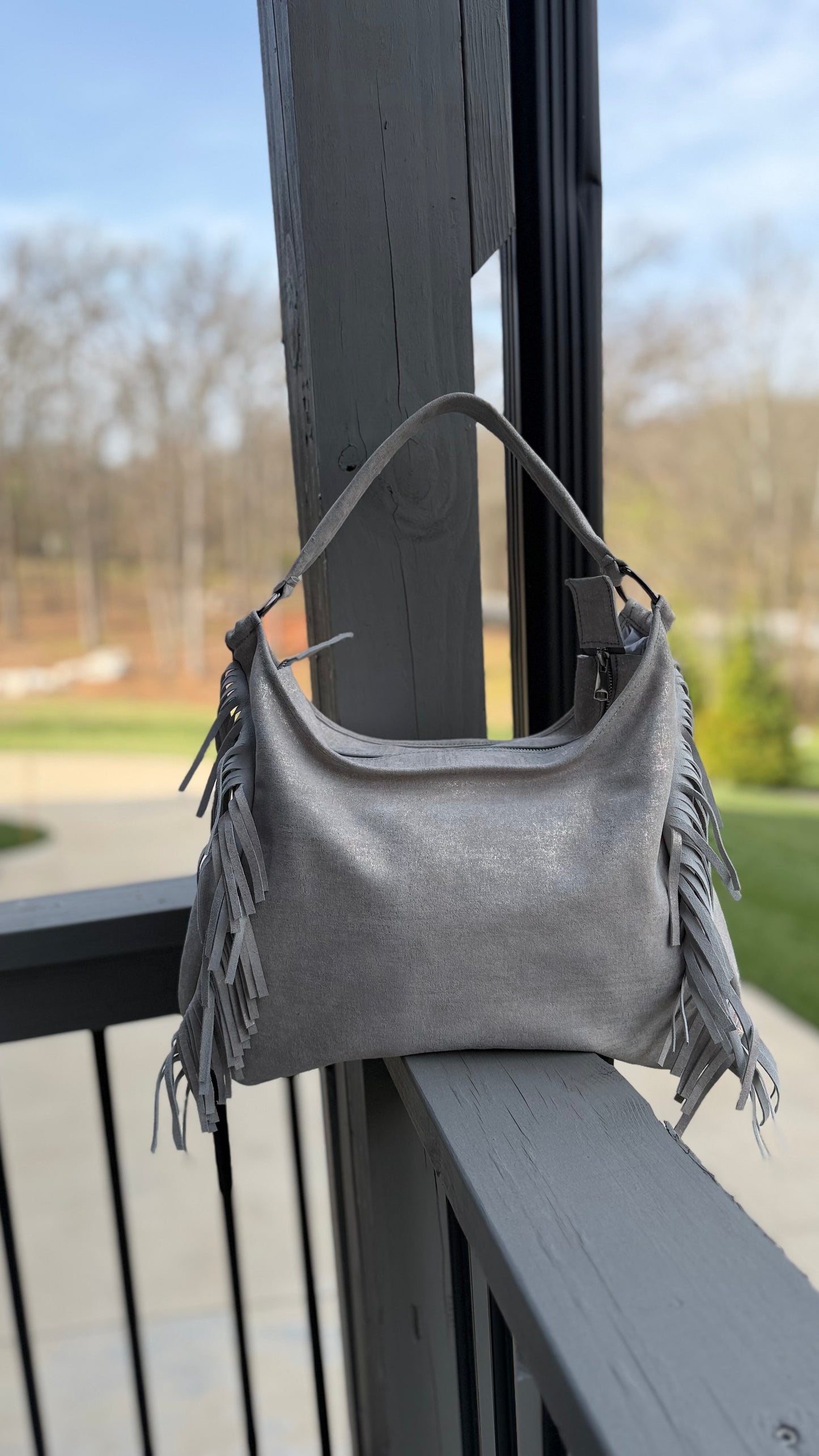 Fringe Leather BOHO Bag Silver