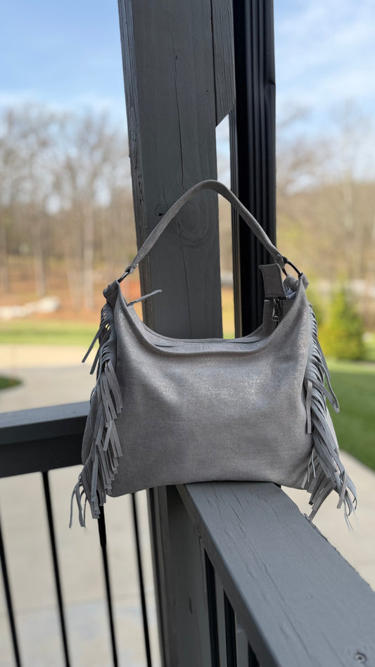 Fringe Leather BOHO Bag Silver