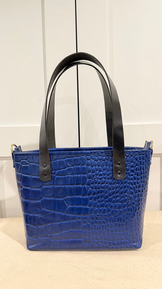 Cobalt Blue Crocodile Embossed Leather Medium Bag