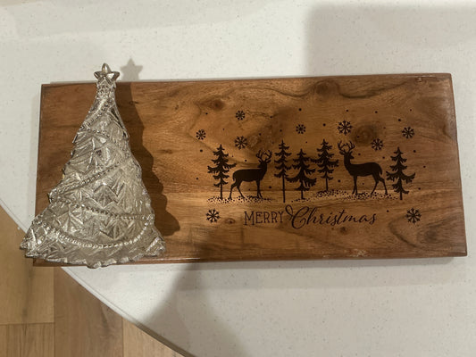 Silver Tree Merry Christmas Tray