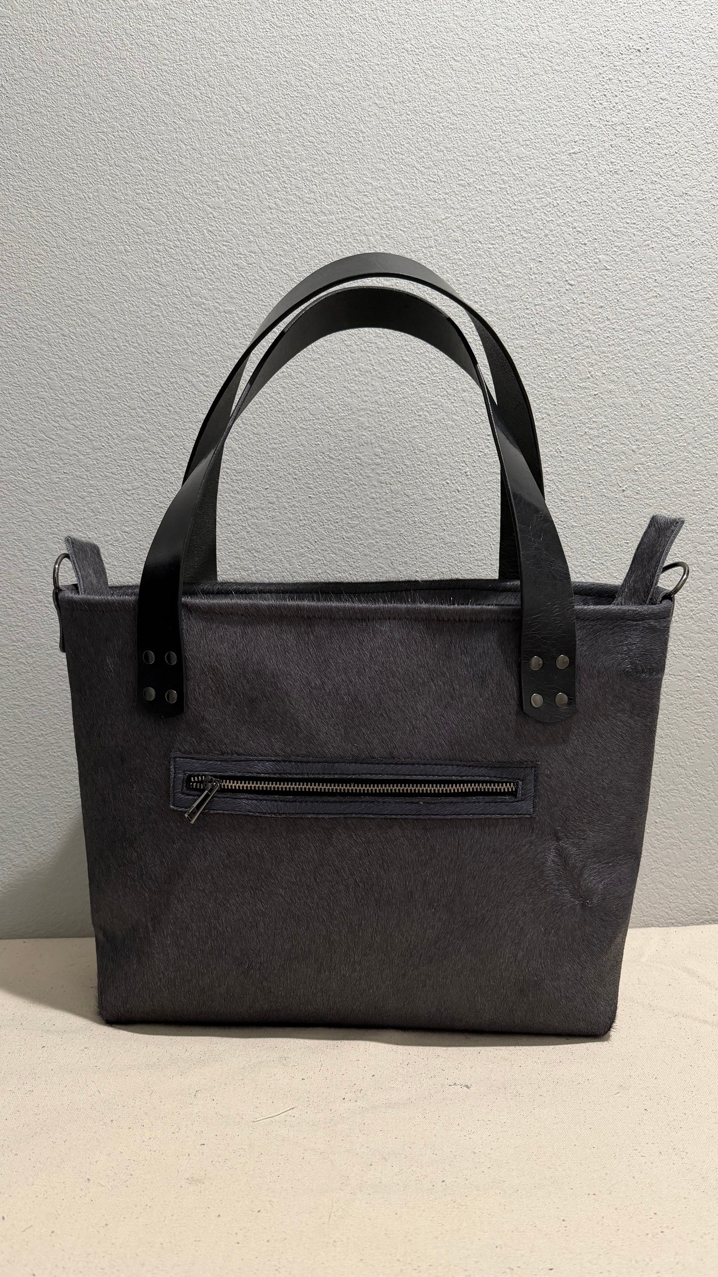 Gray Cowhide Large Leather Tote