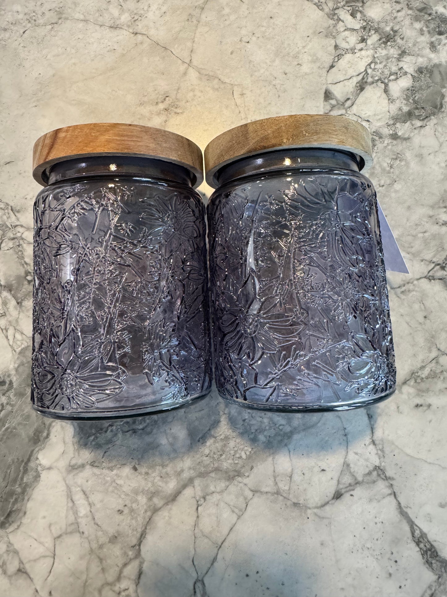 Purple Glass jar with Wooden Lid