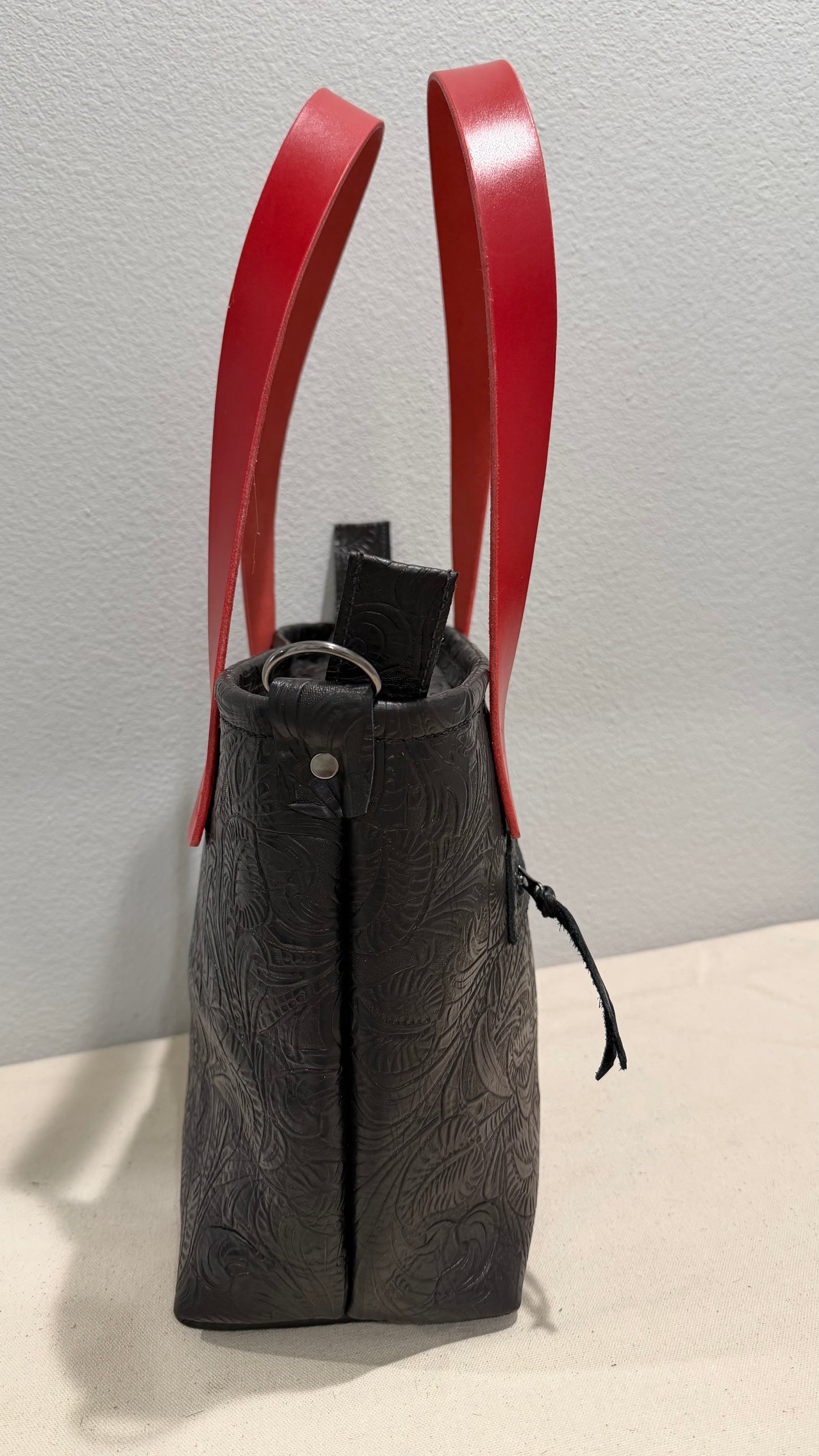 Black Embossed Medium Leather Tote