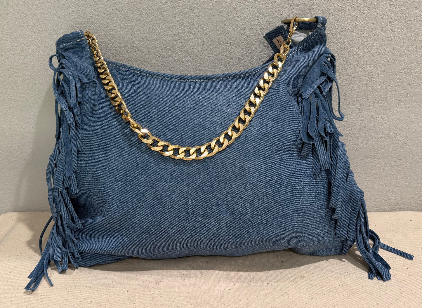 Fringe BOHO Bag Blue Jean Leather