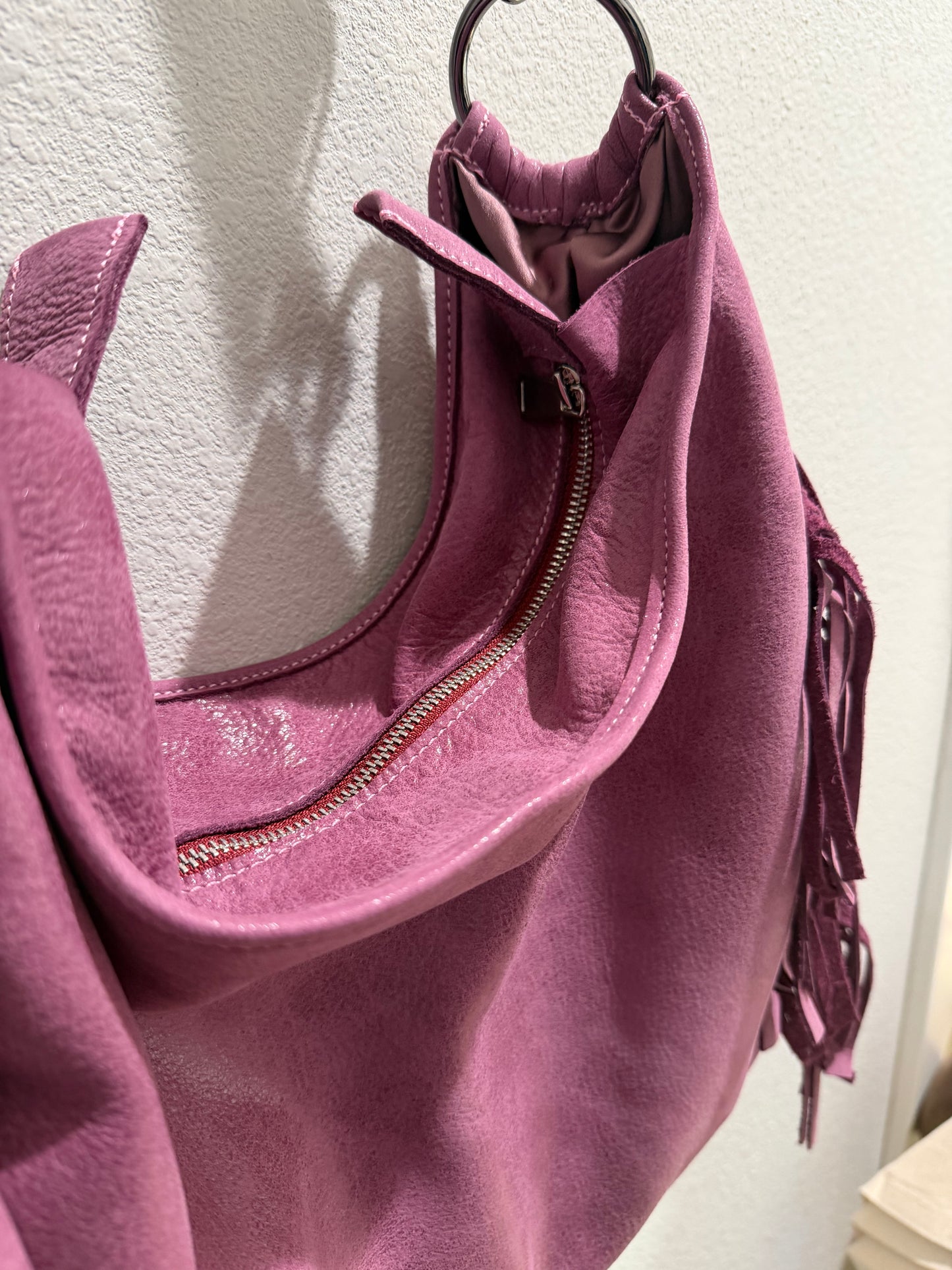 Fringe Leather BOHO Bag Plum