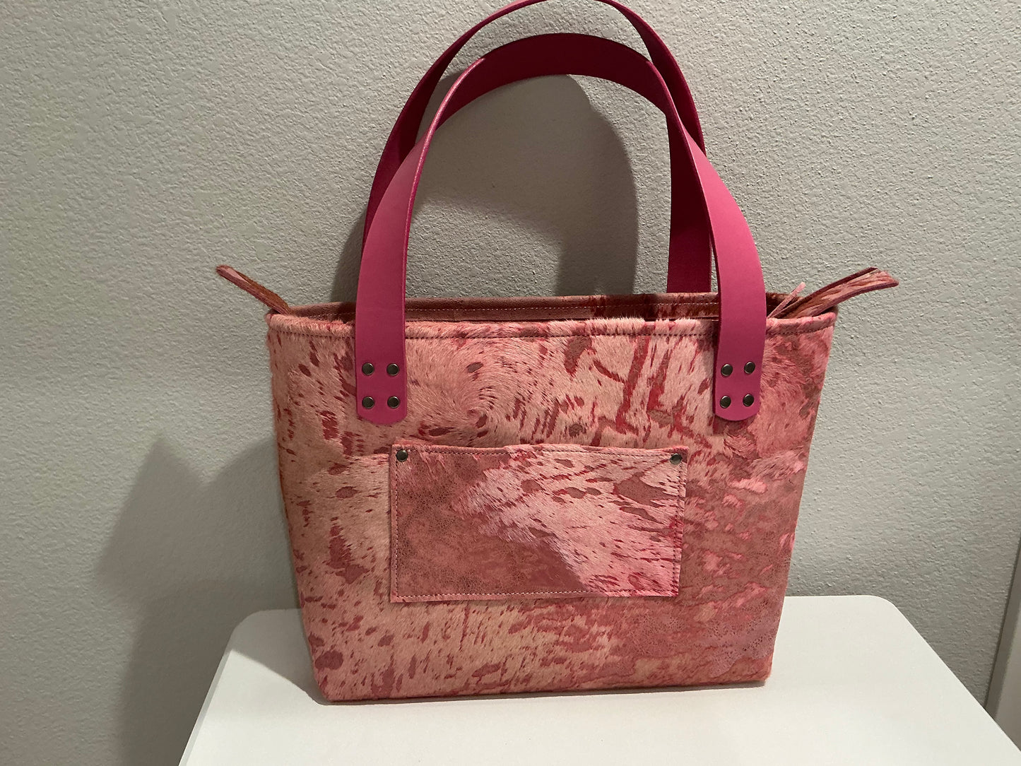 Large Leather Tote Bag - Pink Cowhide 2