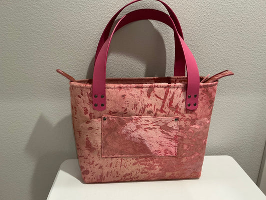 Large Leather Tote Bag - Pink Cowhide 2