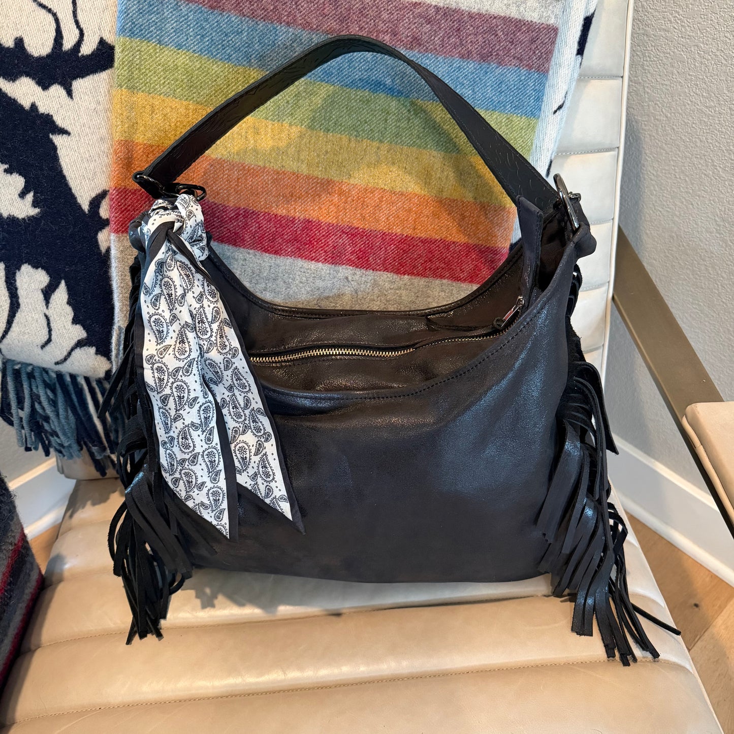 Fringe Leather BOHO Bag Black
