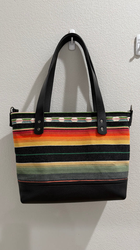Leather and Southwestern Woven Fabric Tote - Midnight Mesa