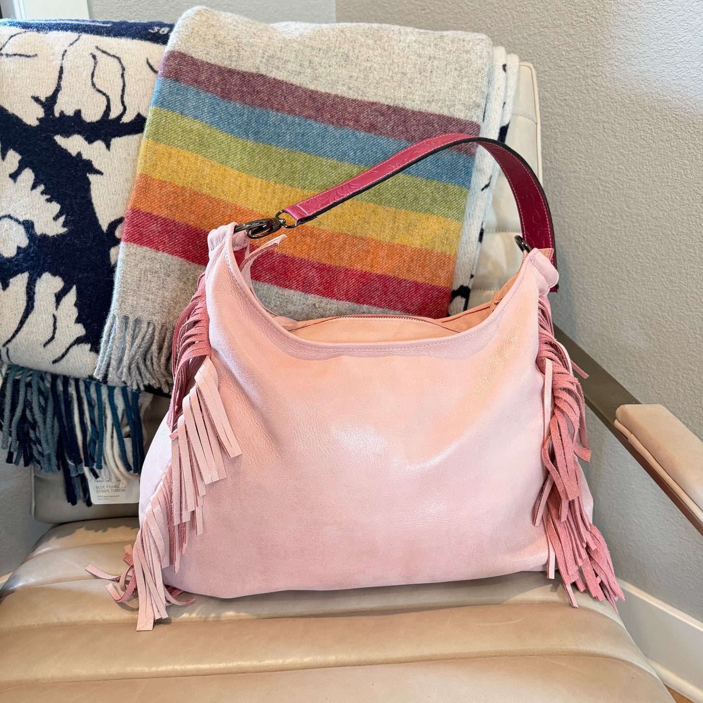 Fringe Leather BOHO Bag Pink