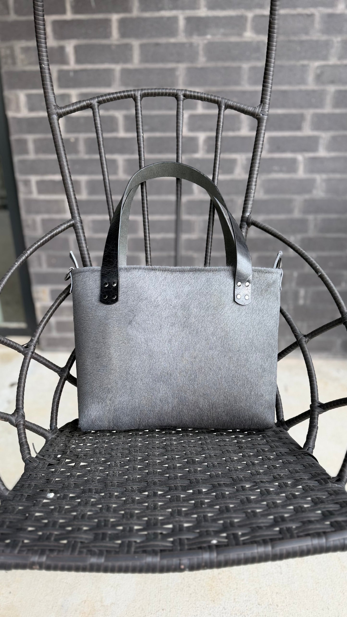 Gray Cowhide Large Leather Tote