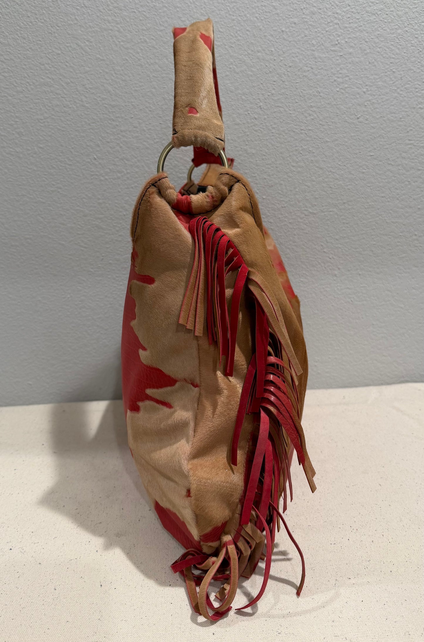 Fringe Leather BOHO Bag Red/Tan