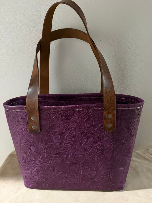 Purple Embossed Medium Leather Tote